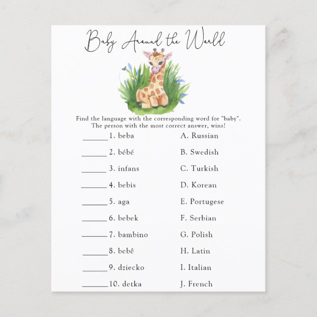 Baby Rond de wereld - Baby shower Game (Voorkant)