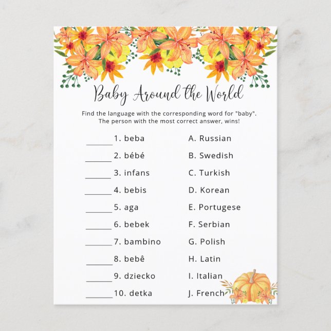 Baby Rond de wereld - Baby shower Game (Voorkant)