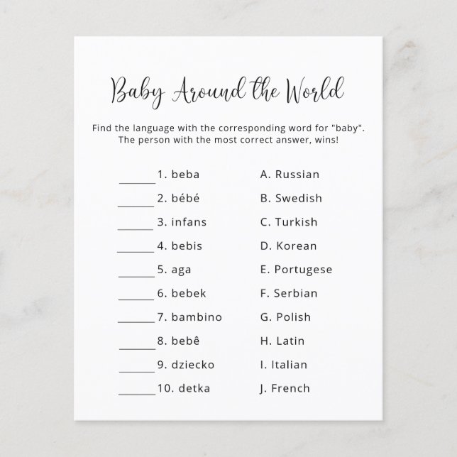Baby Rond de wereld - Baby shower Game (Voorkant)