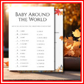 BABY ROND DE WERELD Baby shower Spel POMPOEN Kaart