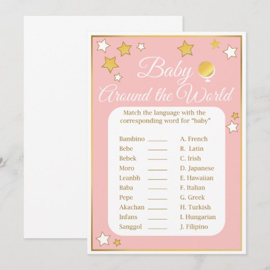 Baby Rond de Wereld Douche Spel Gold Pink Star Kaart (Voorkant / Achterkant)