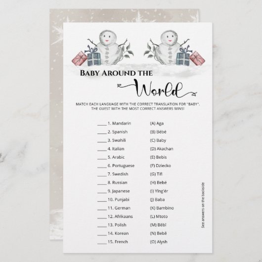 Baby Rond de Wereld Sneeuwman Baby shower (Voorkant / Achterkant)