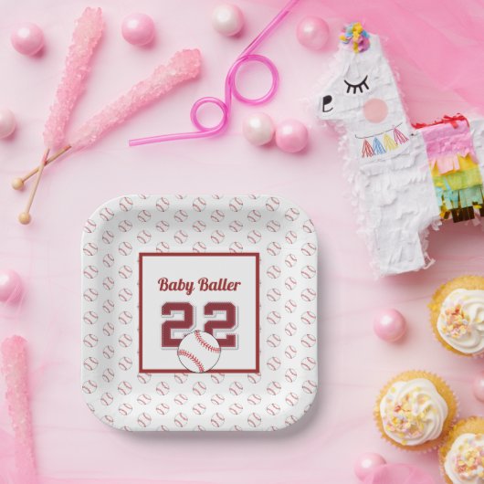 Baby rood en wit papieren bordje (Feest)