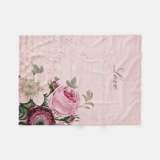 Baby Roos Peony Fleece Blanket Love Pink Deken (Voorkant (Horizontaal))