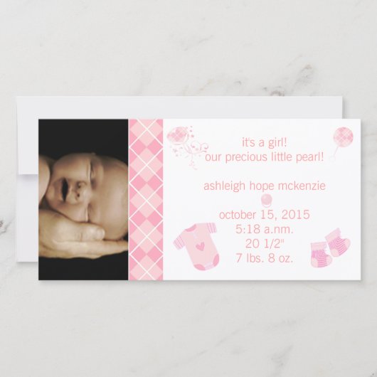 Baby Roze Argyle - Het is een meisje - onze kostba Aankondiging (Voorkant)