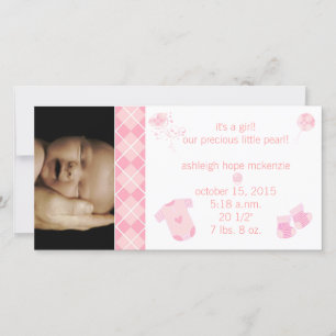 Baby Roze Argyle - Het is een meisje - onze kostba Aankondiging