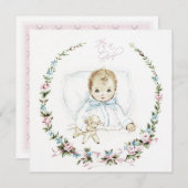 Baby Roze  Baby Meisje Douche Kaart (Voorkant / Achterkant)