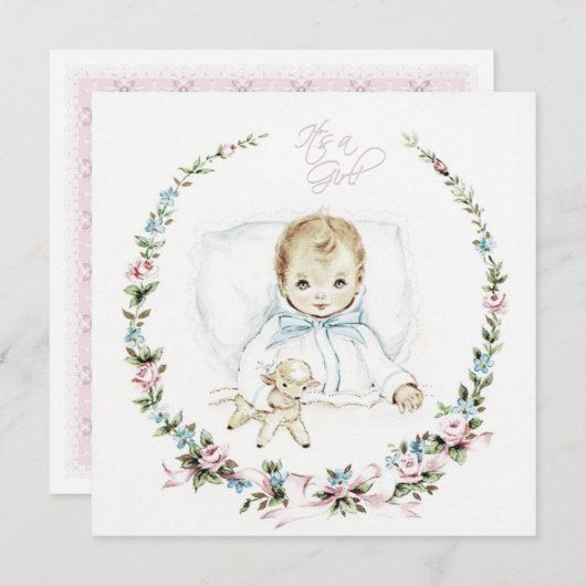 Baby Roze Baby Meisje Douche Kaart (Voorkant / Achterkant)