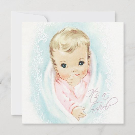 Baby Roze  Baby Meisje Douche Kaart (Voorkant)