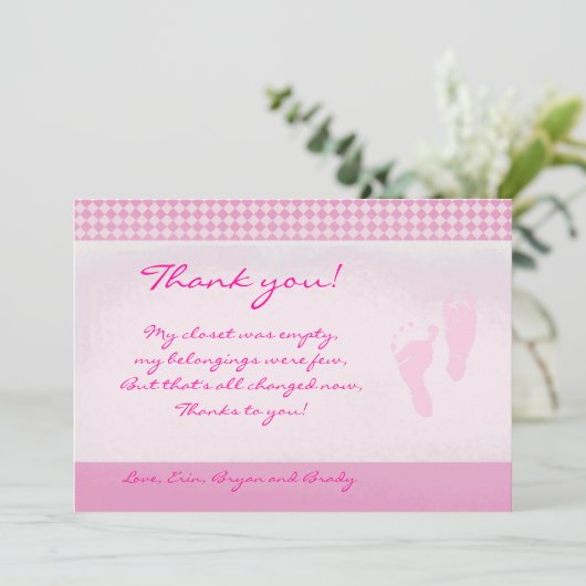 Baby Roze Baby shower Hartelijk dank Bedankkaart (Staand voorkant)