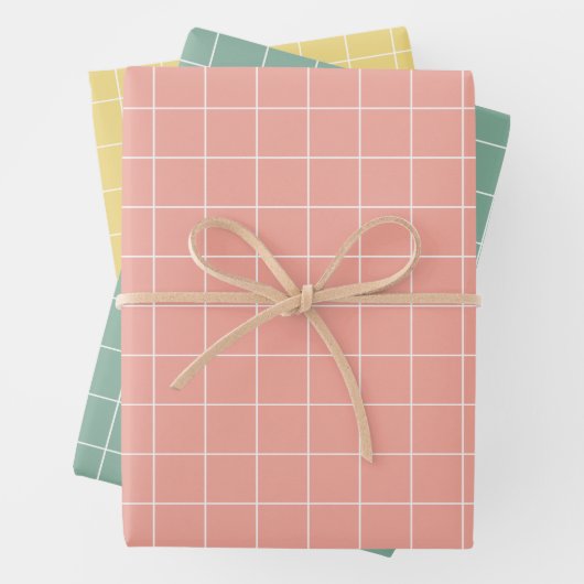  Baby roze blauw en geel met witte cheque Inpakpapier Vel (In situ)