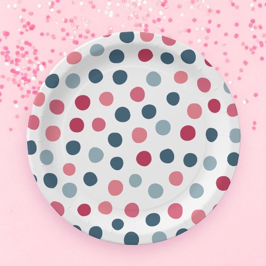 Baby Roze Blauwe Polka Dots Patroon Papier Borden Papieren Bordje