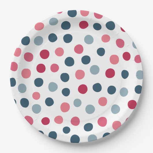 Baby Roze Blauwe Polka Dots Patroon Papier Borden Papieren Bordje (Voorkant)