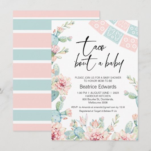 Baby roze blauwe taco zonder Baby Baby shower Kaart (Voorkant / Achterkant)