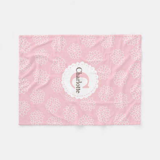 Baby Roze Bloemen Monogram Aangepaste naam Fleece Deken (Voorkant (Horizontaal))