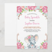 Baby Roze Bloemen Schattige Olifanten Meisje Baby  Kaart (Voorkant / Achterkant)