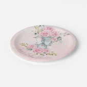 Baby Roze Bloemen Schattigee Olifanten Tweeling Ba Papieren Bordje (Gekanteld)