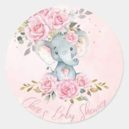 Baby Roze Bloemen Schattigee Olifanten Tweeling Ba Ronde Sticker