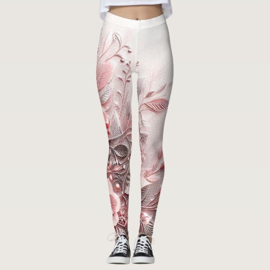 baby roze bloemmotief emboss kunst leggings (Voorkant)