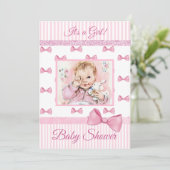  Baby roze bogen Baby shower Uitnodiging (Staand voorkant)