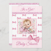  Baby roze bogen Baby shower Uitnodiging (Voorkant / Achterkant)