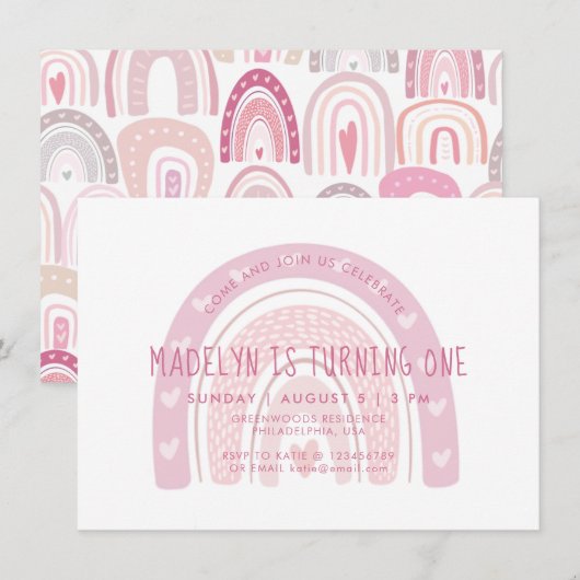 Baby roze Boho regenboogprik eerste verjaardag Kaart (Voorkant / Achterkant)