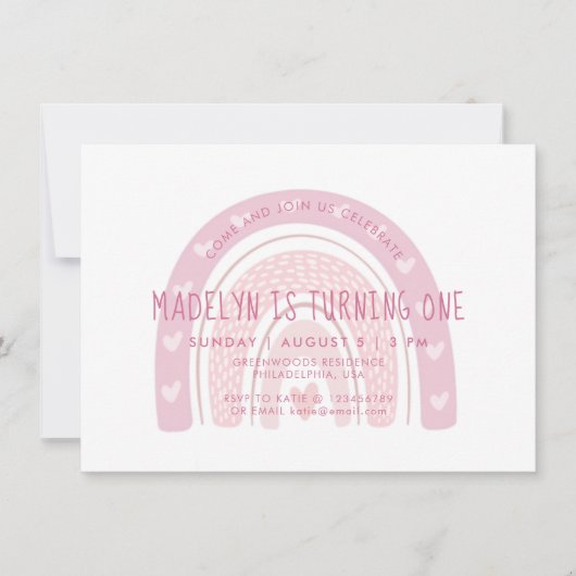 Baby roze Boho regenboogprik eerste verjaardag Kaart (Voorkant)