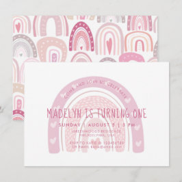 Baby roze Boho regenboogprik eerste verjaardag Kaart