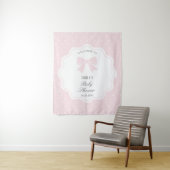 Baby Roze Bow Polka Dots Meisje Baby shower Welkom Wandkleed (In situ)