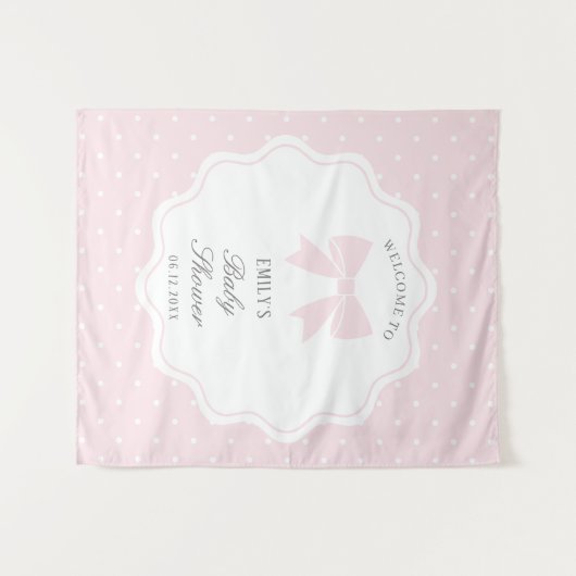 Baby Roze Bow Polka Dots Meisje Baby shower Welkom Wandkleed (Voorkant (horizontaal))
