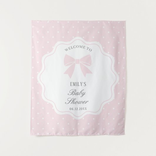 Baby Roze Bow Polka Dots Meisje Baby shower Welkom Wandkleed (Voorkant)