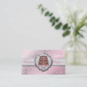 Baby roze Cake Couture Glitzy Damask Cake Bakery Visitekaartje (Staand voorkant)