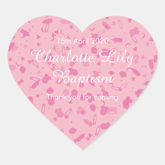 Baby Roze Confetti Doop Doopgunst Hart Sticker (Voorkant)