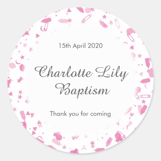 Baby Roze Confetti Doop Doopgunst Ronde Sticker