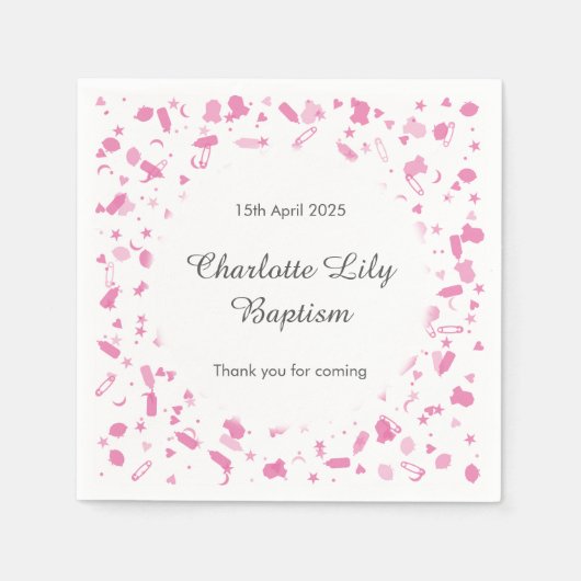 Baby Roze Confetti doop doopsel Servet (Voorkant)
