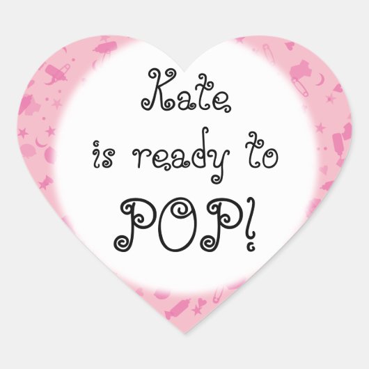 Baby Roze Confetti Klaar om te POPPEN! Baby Shower Hart Sticker (Voorkant)