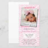 Baby Roze Damask Washi Tape Hartelijk dank Bedankkaart (Voorkant / Achterkant)