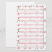 Baby Roze Dianthus Waterverf Bloemen Vol Briefpapier (Voorkant / Achterkant)