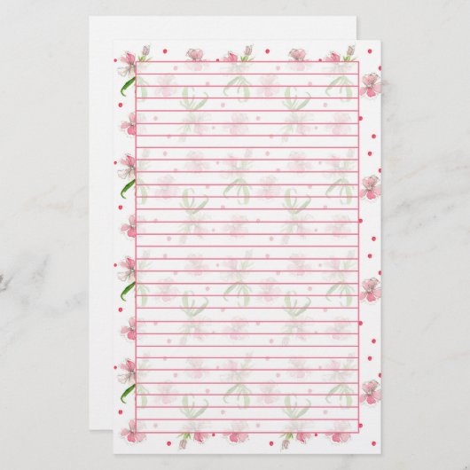 Baby Roze Dianthus Waterverf Bloemen Vol Briefpapier (Voorkant / Achterkant)