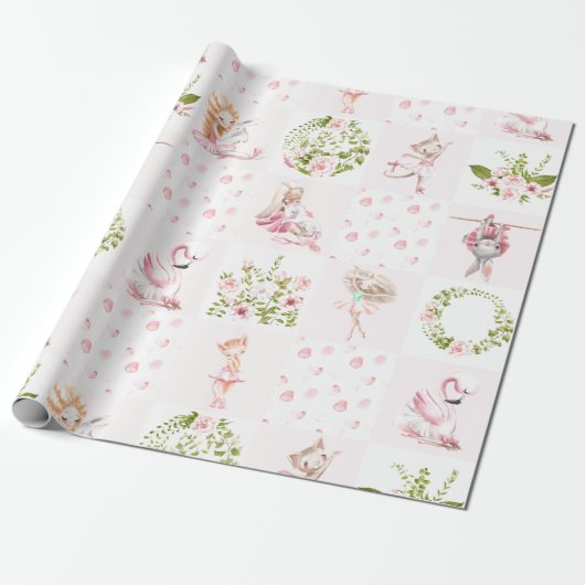Baby roze dieren houden het neursery Patroon vol Cadeaupapier (Uitgerold)