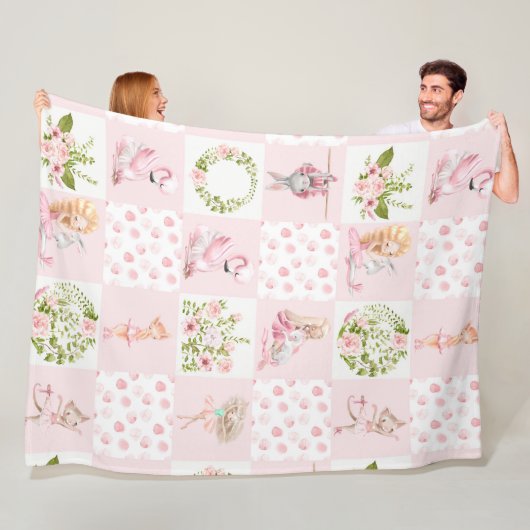 Baby roze dieren houden het neursery Patroon vol Fleece Deken (In situ)