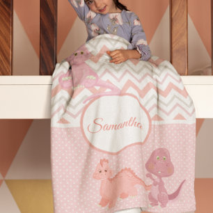Baby Roze Dinosaur Chevron Persoonlijk Fleece Deken
