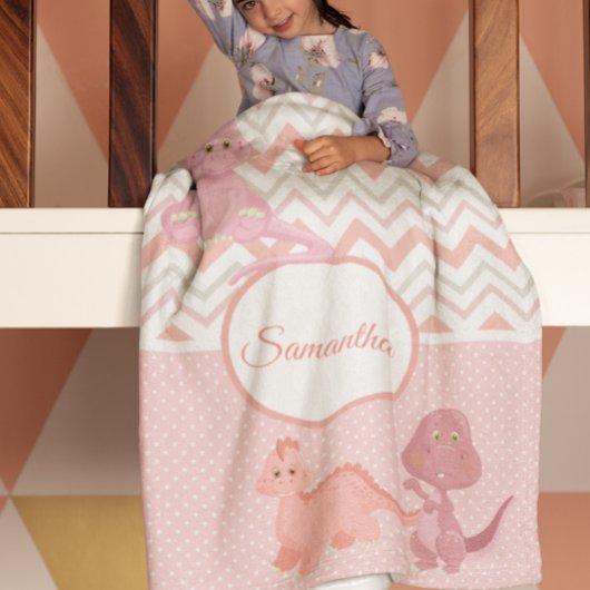 Baby Roze Dinosaur Chevron Persoonlijk Fleece Deken