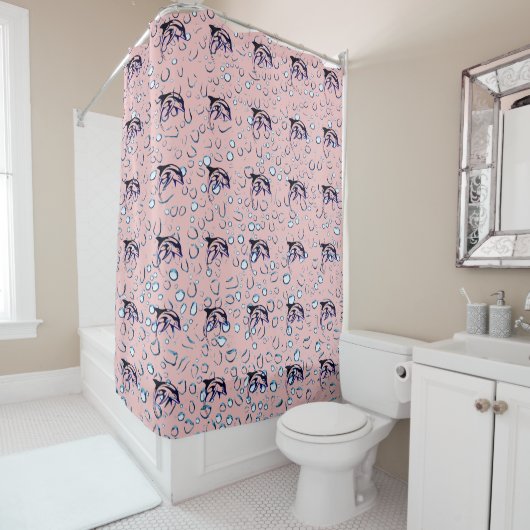 Baby roze - Dolphin Life - Gray Shower Curtain Douchegordijn (In situ)