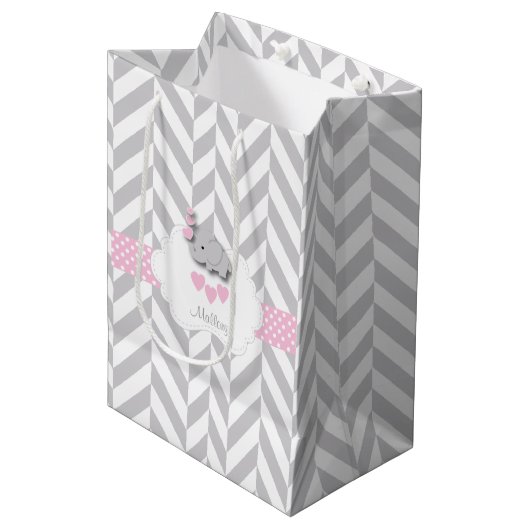 Baby roze ellephant-design - Babymeisje Medium Cadeauzakje (Voorkant Gekanteld)