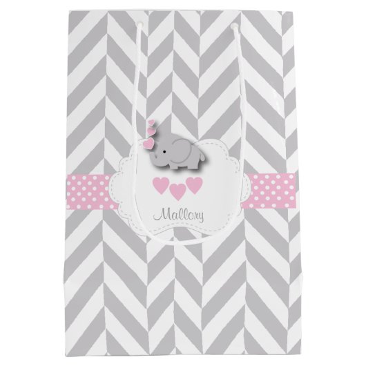 Baby roze ellephant-design - Babymeisje Medium Cadeauzakje (Achterkant)
