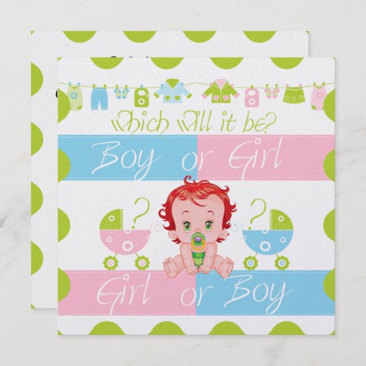 Baby Roze en Blauw Geslacht Onthullen Uitnodiging  (Voorkant / Achterkant)