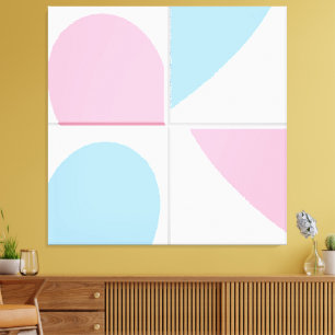 Baby Roze en Blauw Minimalistische Abstracte Hart  Canvas Afdruk
