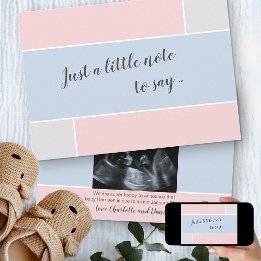 Baby Roze en blauwe Aangepaste Sonogram Fotozwange Aankondiging