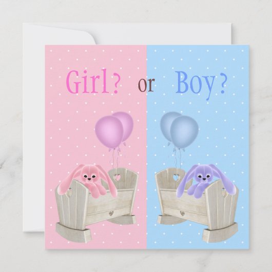 Baby Roze en Blauwe Bunnies & Wiegjes onthullen Kaart (Achterkant)